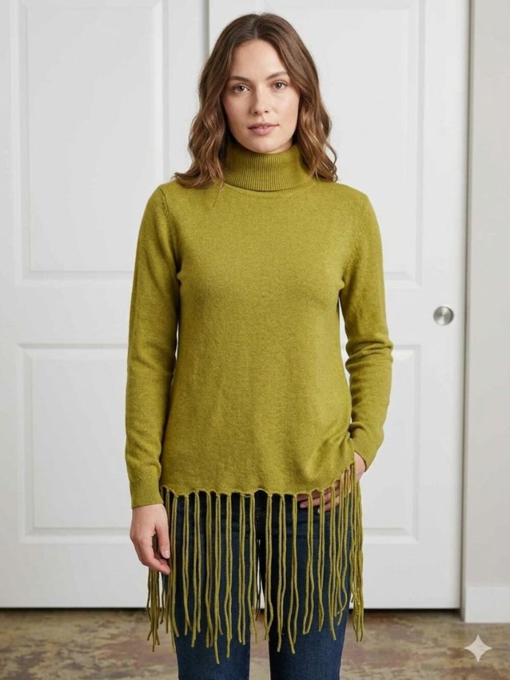 NWT Oliver by Escio cowl/turtleneck sweater with fringe, size XL